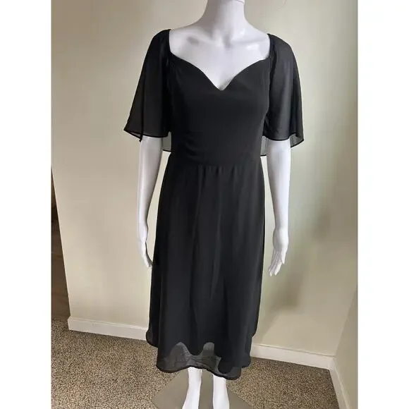 Baltic Born Black Midi Dress XL Sheer Sleeve Sweetheart A Line Fit Flare NWT - Picture 14 of 14